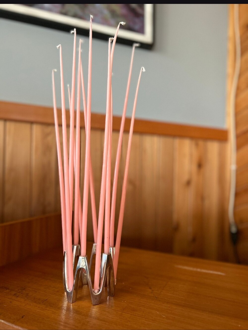 Vintage Dansk Light Pink Tiny Taper Candles Set Of 7 each.   53